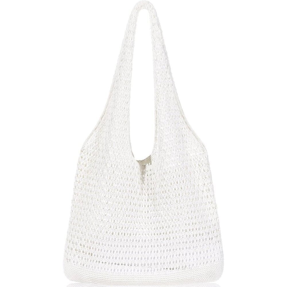 Women's Pure White‌ Shoulder Shopping Handbag Casual Travel Totes Fold Able Bags